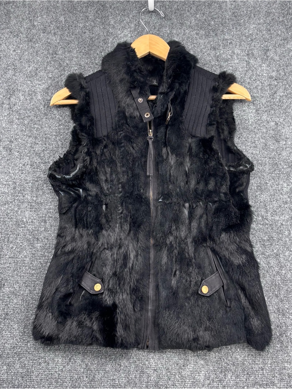 Gaby & Eden Black Mob Wife Boho Luxe Full Zip Fur Vest Women’s M